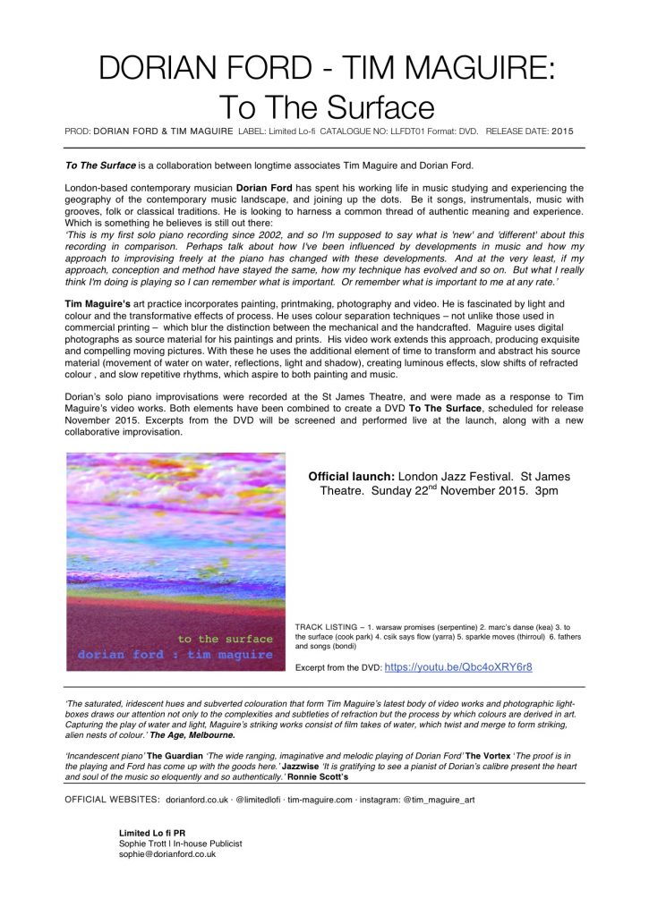 To The Surface: Press Release, 2015